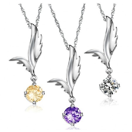 Reliable Quality Female Wing Shape Platinum Plating Titanium Necklace With Rhinestone