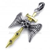 Gold Sword Titanium Skull Cross Pendant Necklace (Free Chain)