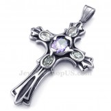 Purple Zircon Titanium Cross Pendant Necklace (Free Chain)