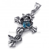 Dragon Blue Bead Titanium Cross Pendant Necklace (Free Chain)