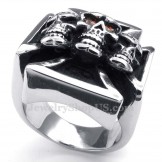 Titanium Cross Skull Ring with Red Zircon Eyes