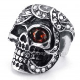 Red Zircon Titanium Skull Ring