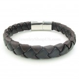 Cheap Hand Woven Brown Color Titanium Buckle Leather Bracelets