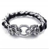 Men's Titanium Tiger Head Leather Bracelet