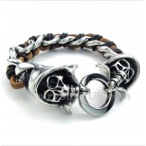 Men's Titanium Grim Reaper Leather Bracelet