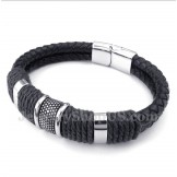 Men's Titanium Black Leather Bracelet