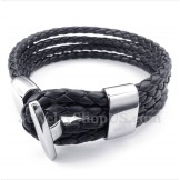 Men's Titanium Black Leather Bracelet