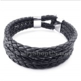 Men's Titanium Black Leather Bracelet