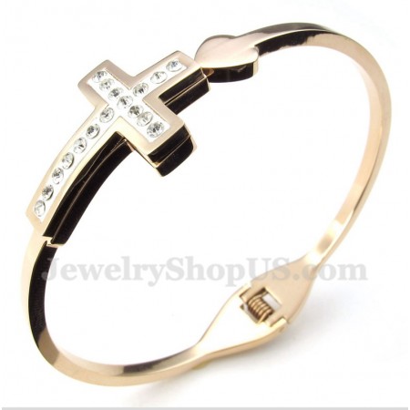 Men's Titanium Rose Gold Cross Bracelet
