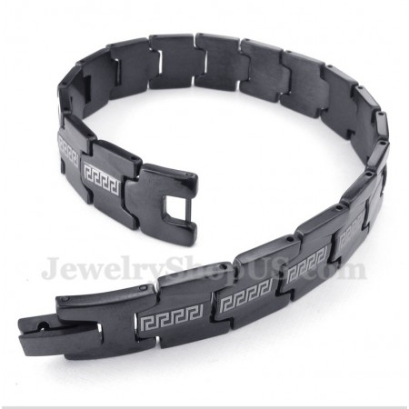 Men's Titanium Greek Meander Pattern Black Bracelet