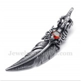 Men's Titanium Red Crystal Feather Pendant with Free Chain