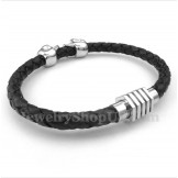 Men's Skull Leather Titanium Bracelet