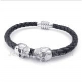 Men's Skull Leather Titanium Bracelet